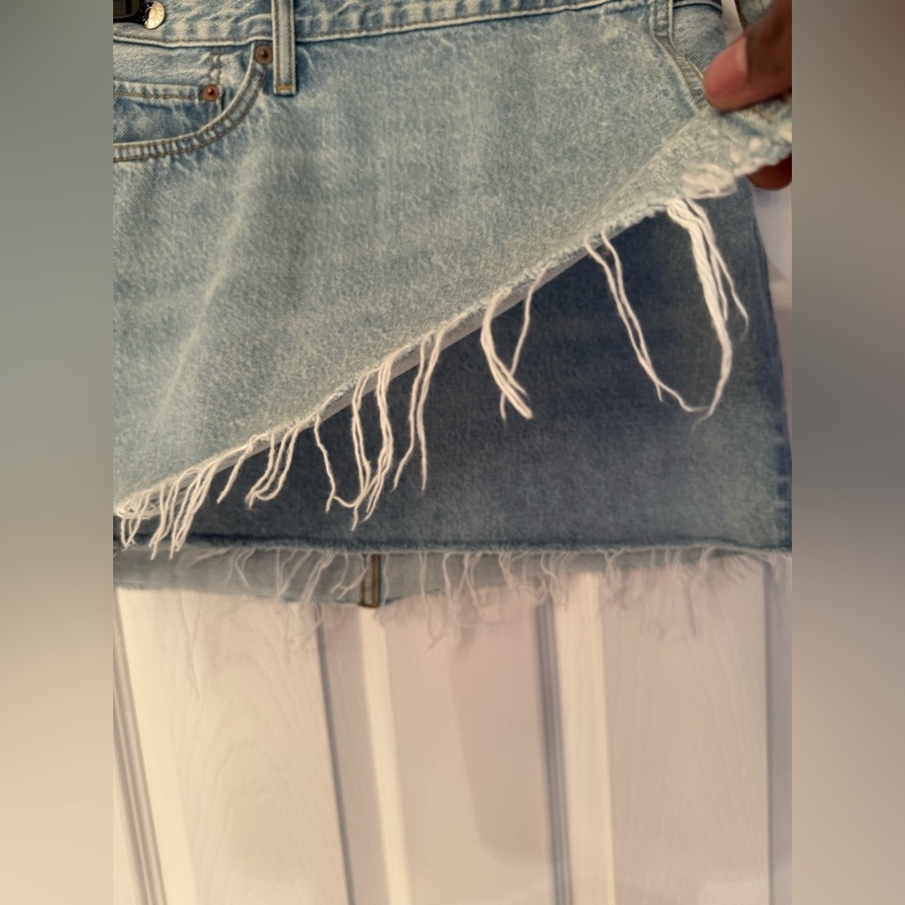 REDONE x Pam Anderson Mid Rise Wrap Denim Mini Skirt Maliblue Blue Size 26 - Picture 6 of 16